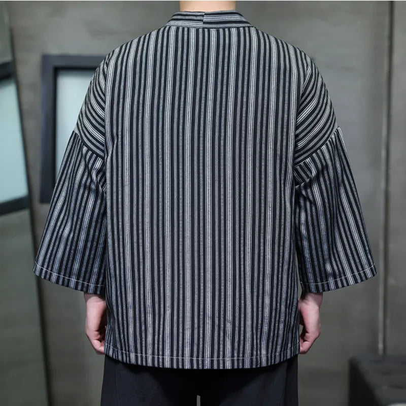 Veste Kimono Homme Noir à Rayures Dos