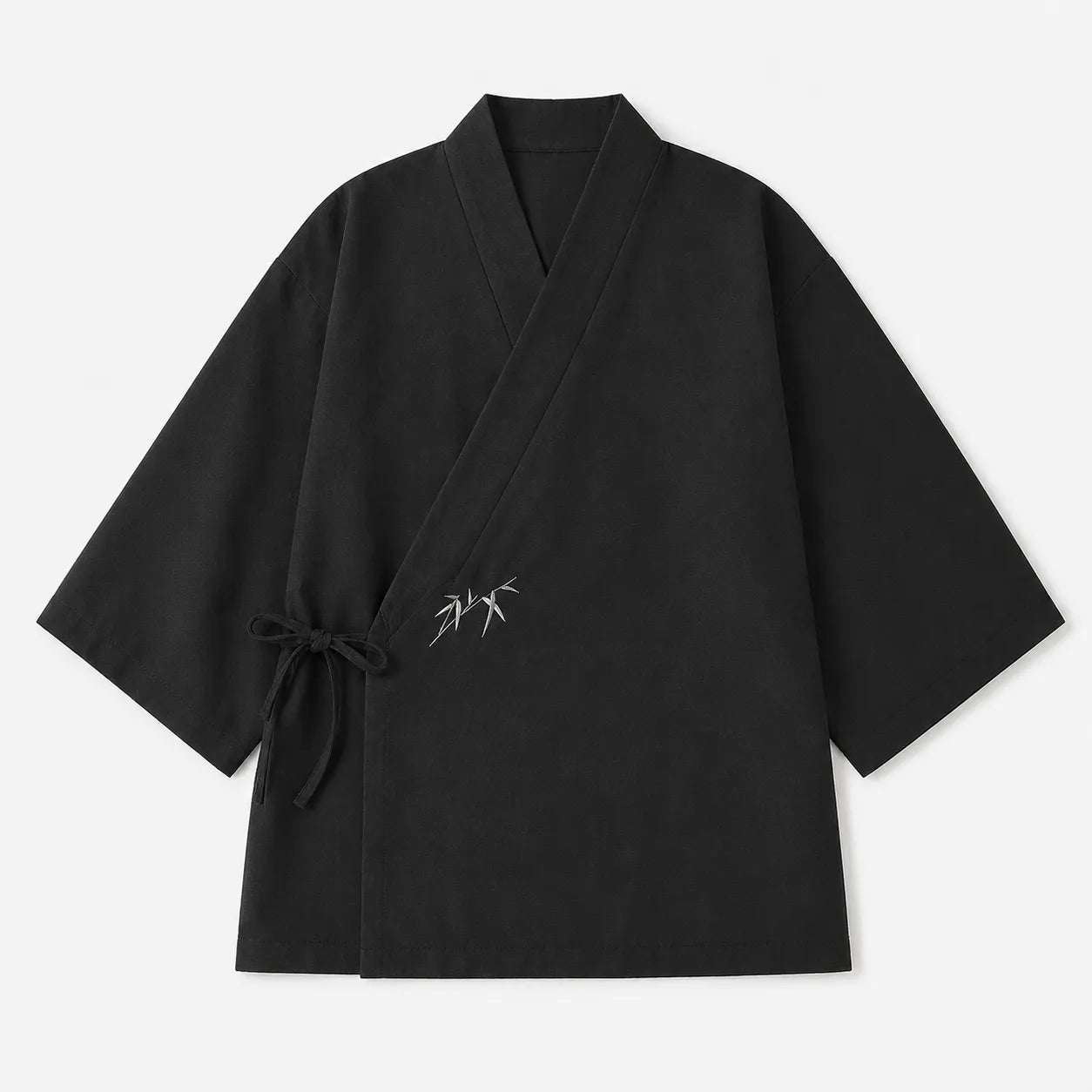 Veste Kimono Homme Noire Brodée Bambou Simple