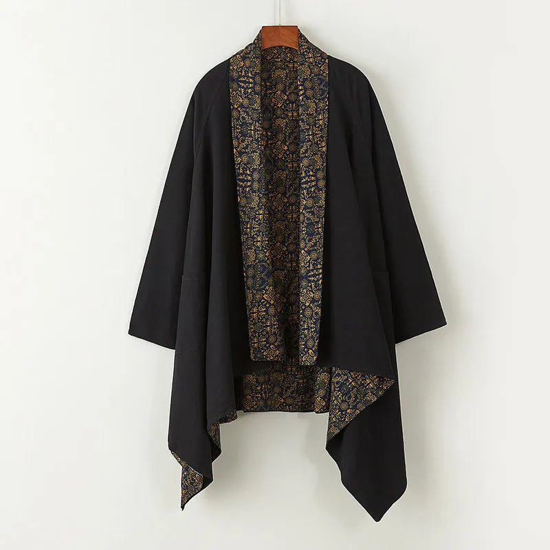 Veste Kimono Homme Noire Double Face Design