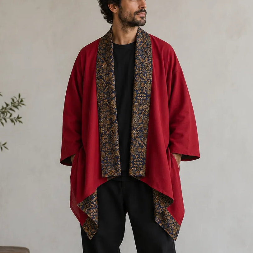 Veste Kimono Homme Rouge Double Face