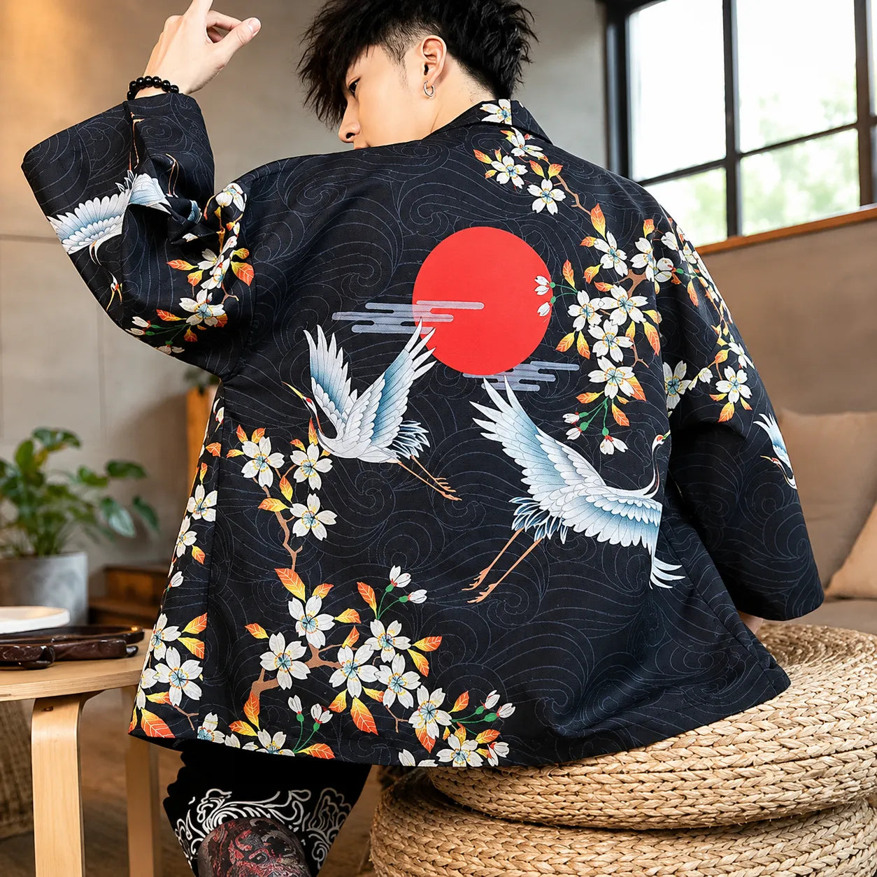Veste Kimono Japonais Grues Design