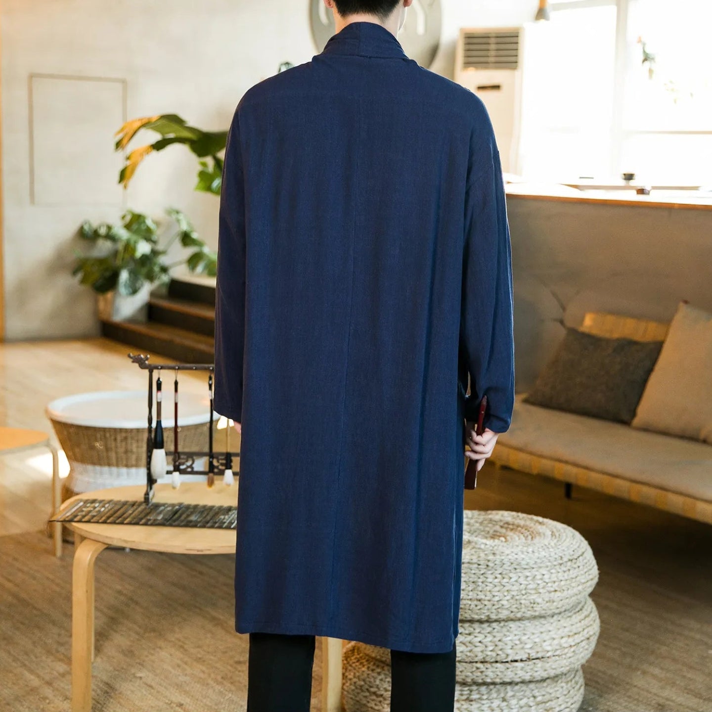 Veste Kimono Longue Bleu Marine Dos