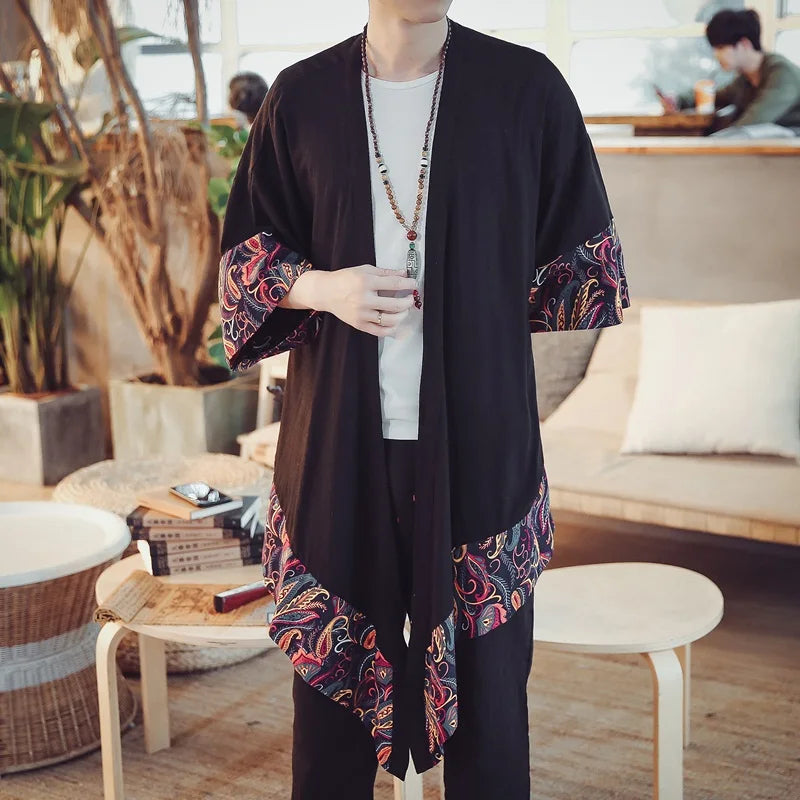 Veste Kimono Longue Stylée Noir