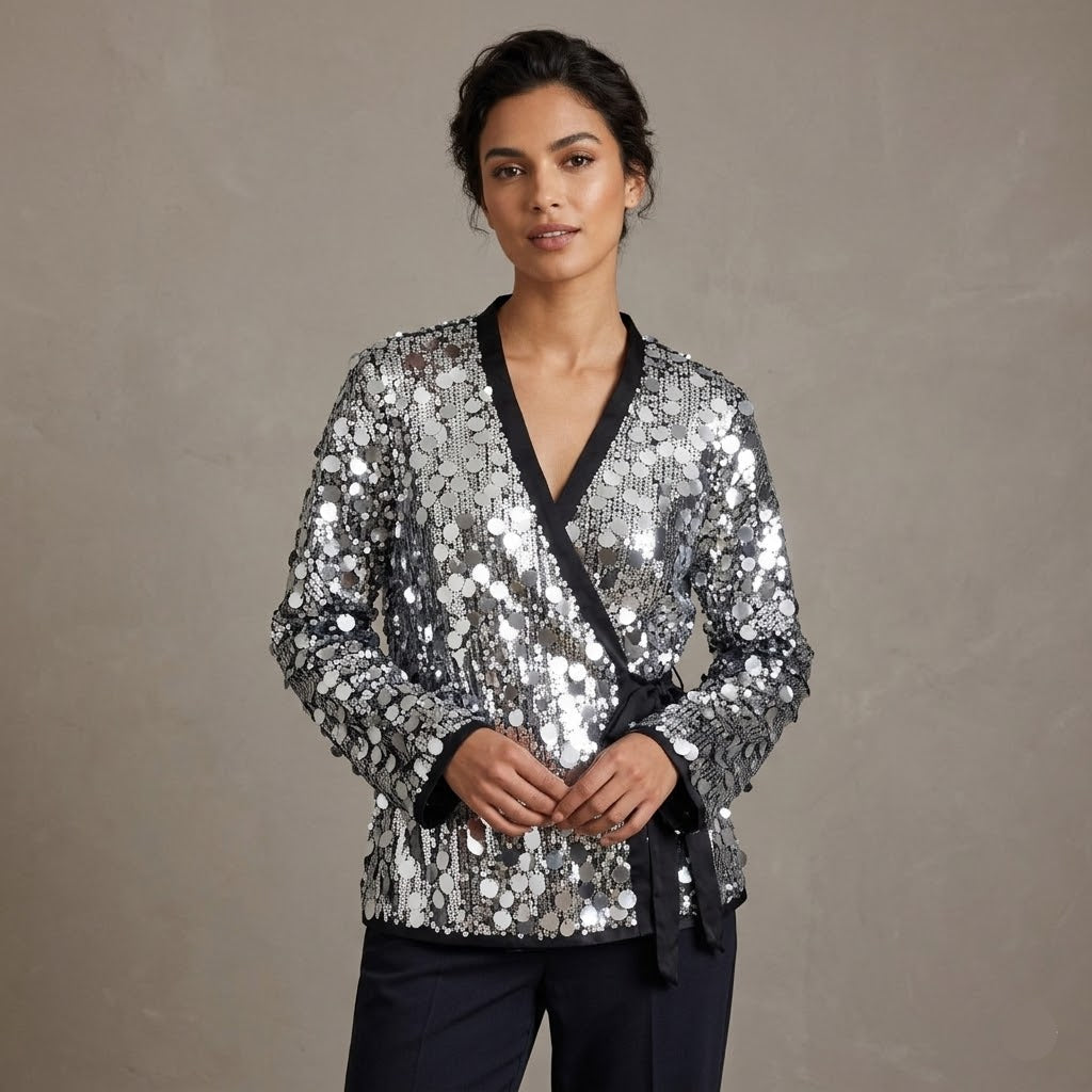 Veste Kimono à Paillettes Argentées Stylé.