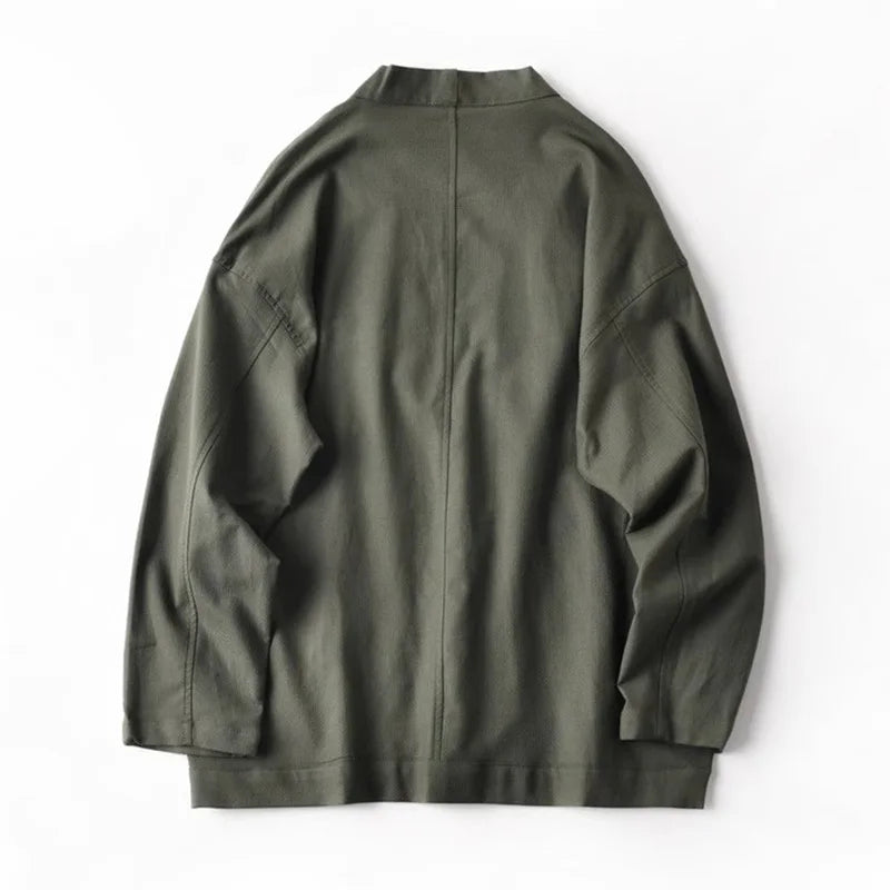 Veste Kimono Vert Armé Brodée Dos