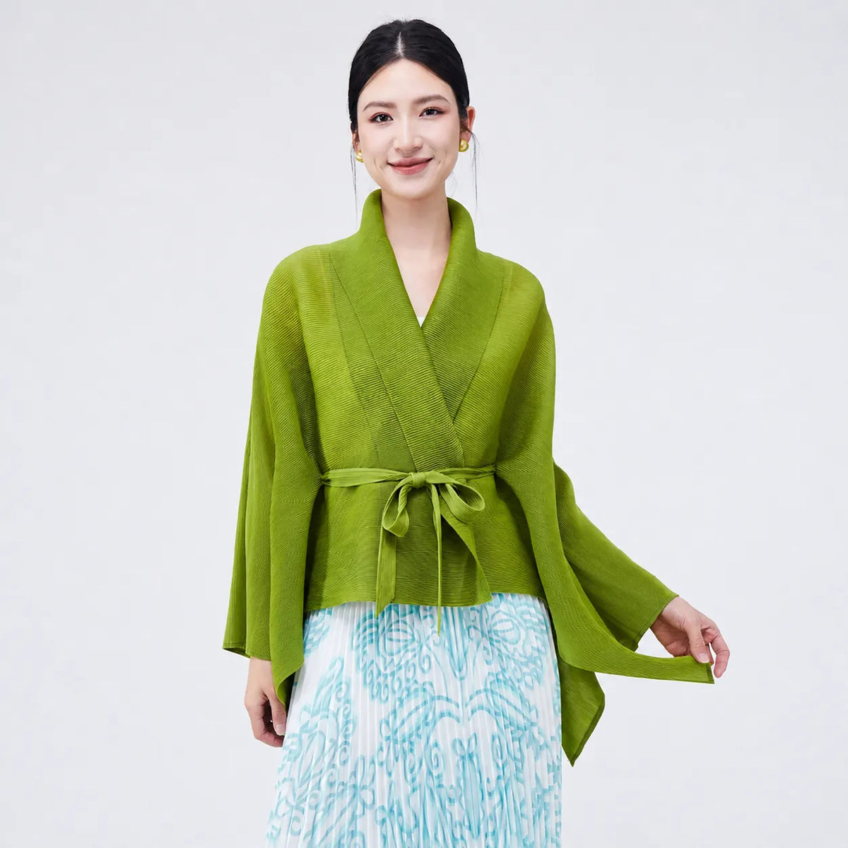 Veste Kimono Vert Asymétrique Évasée Chic