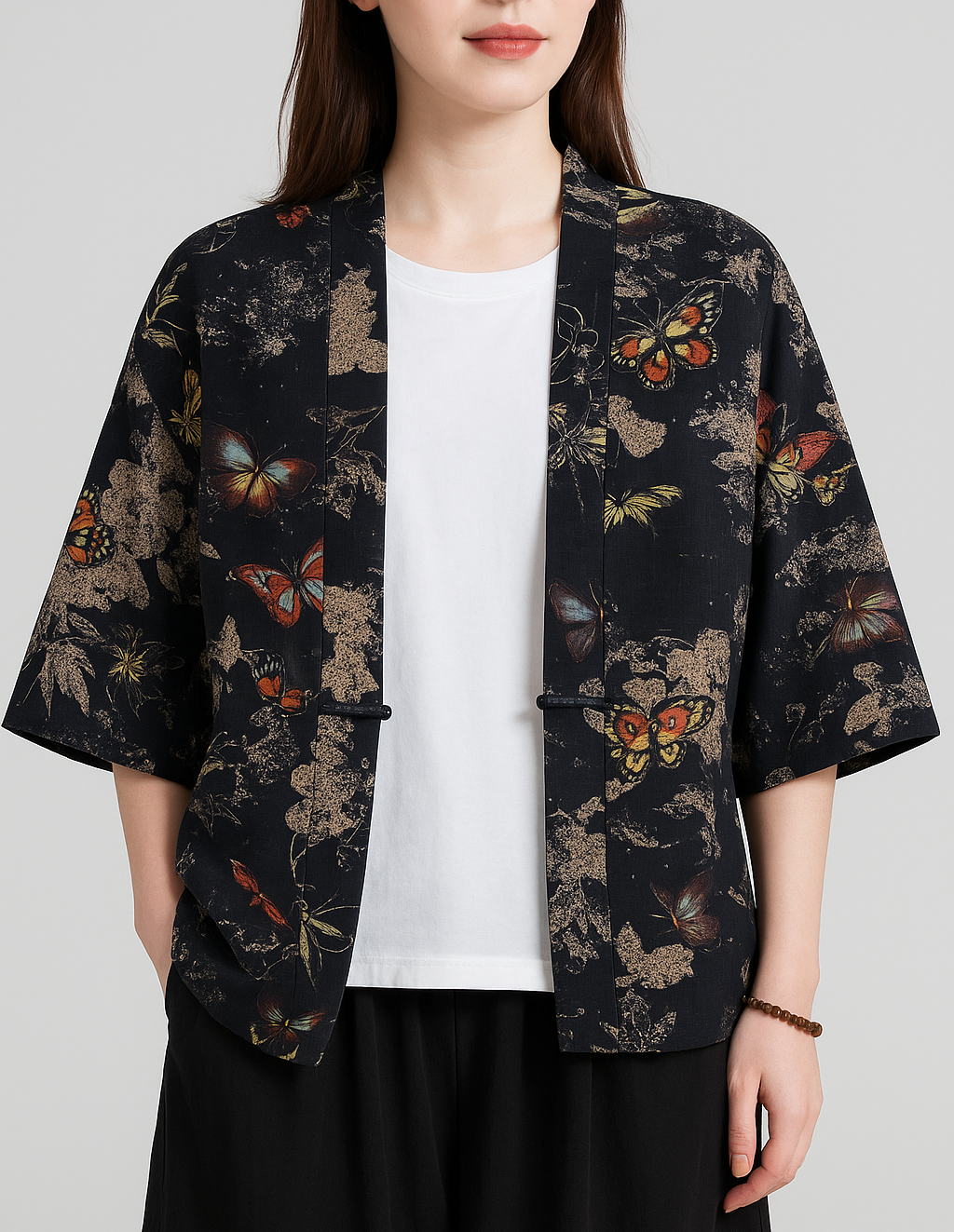 Veste Kimono à Motif Papillon