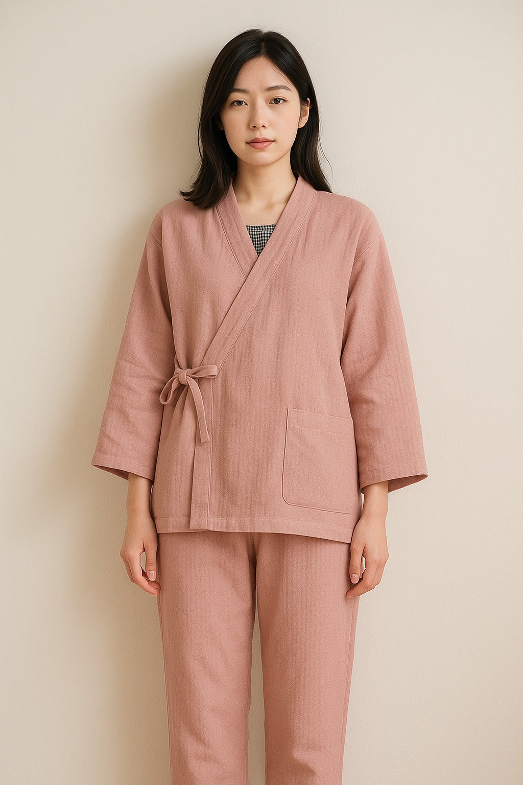 Warmer rosa Kimono-Pyjama