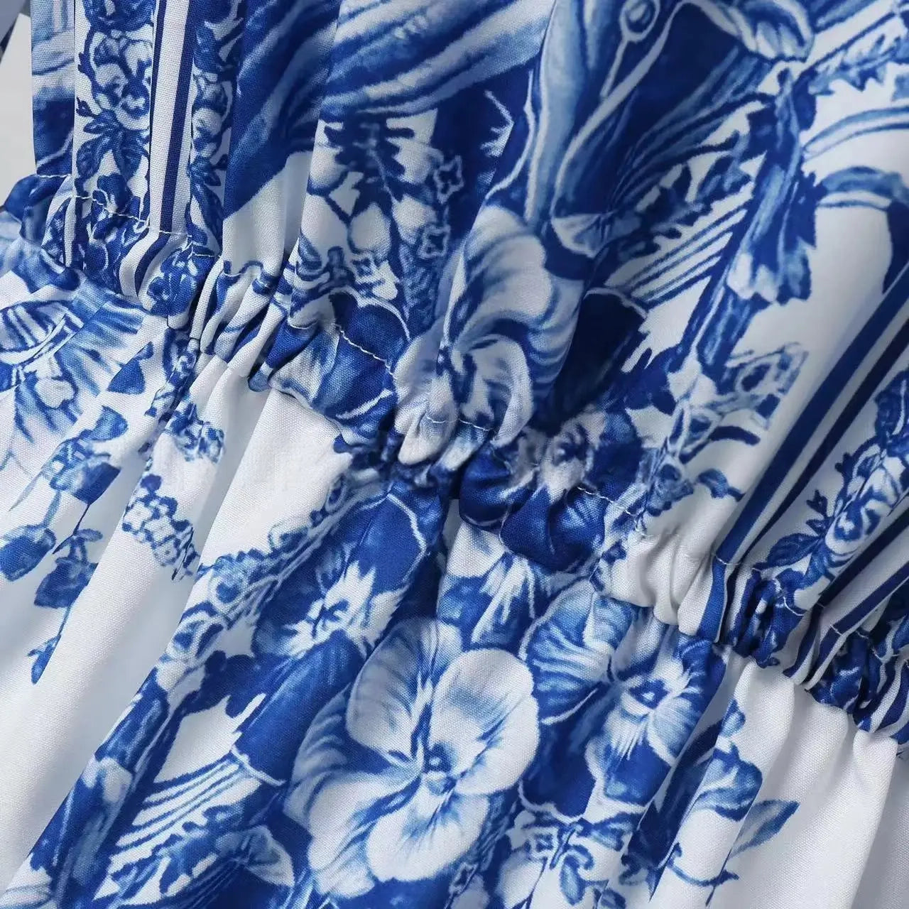 Robe Kimono Bleue Longue à motifs floraux