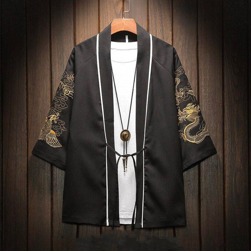 Cardigan kimono Japonais Dragon Doré