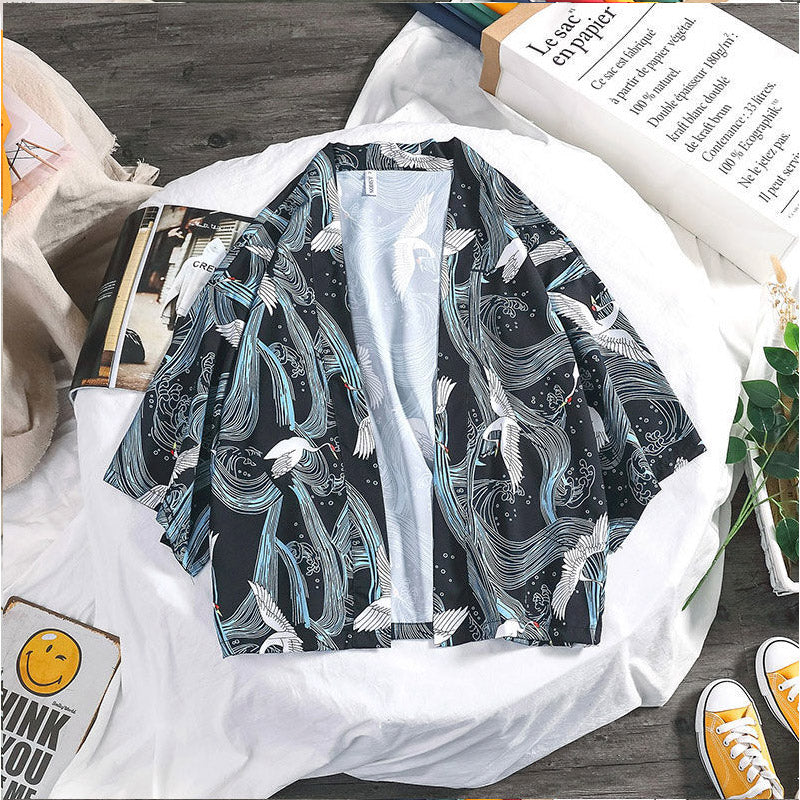 Chemise Style Kimono Bleue