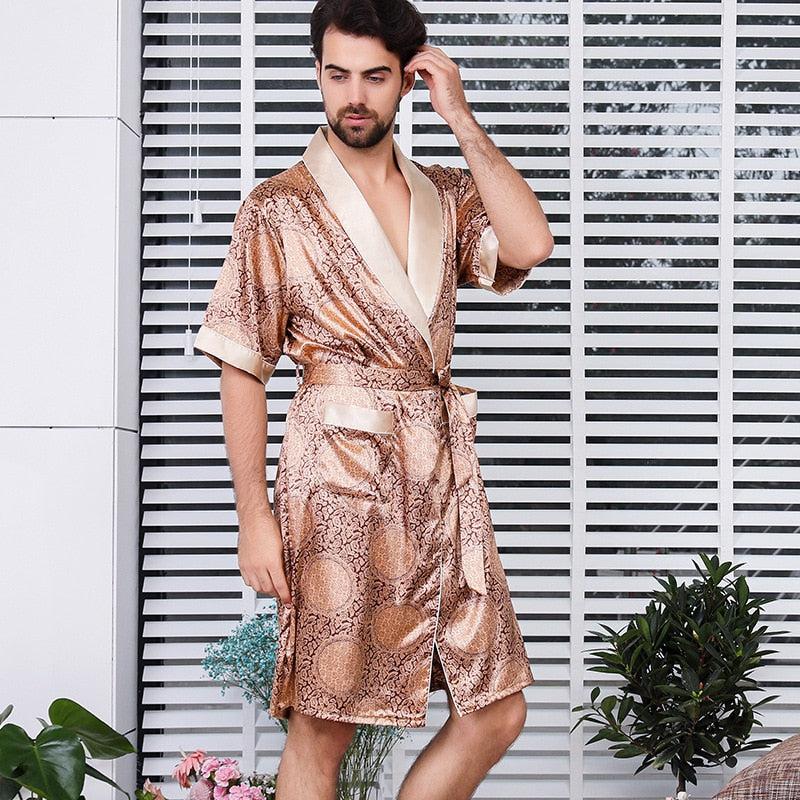 Kimono Nuit Satin Beige Homme