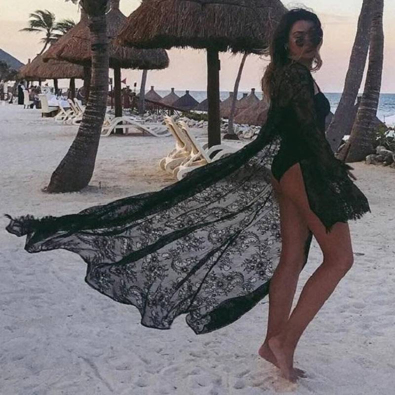 Kimono Plage Dentelle Noir