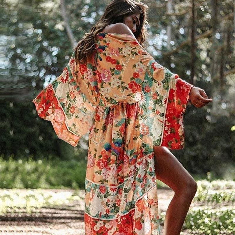 Kimono Plage Fleuri Femme