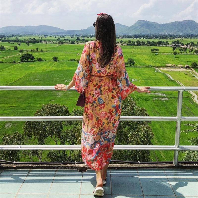 Kimono Plage Fleuri Femme