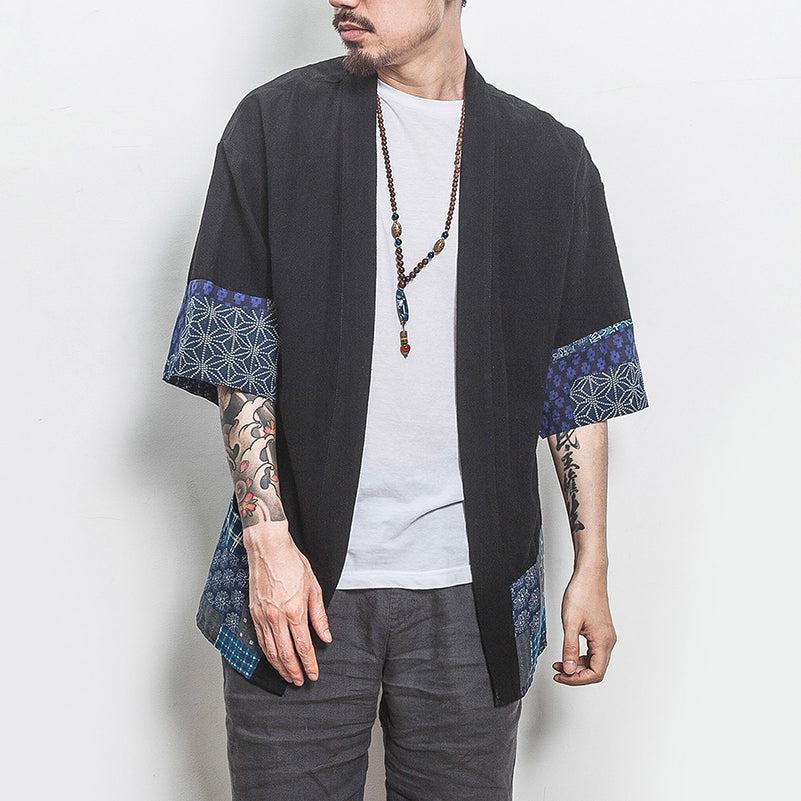 Kimono Veste Bleu Fleurs