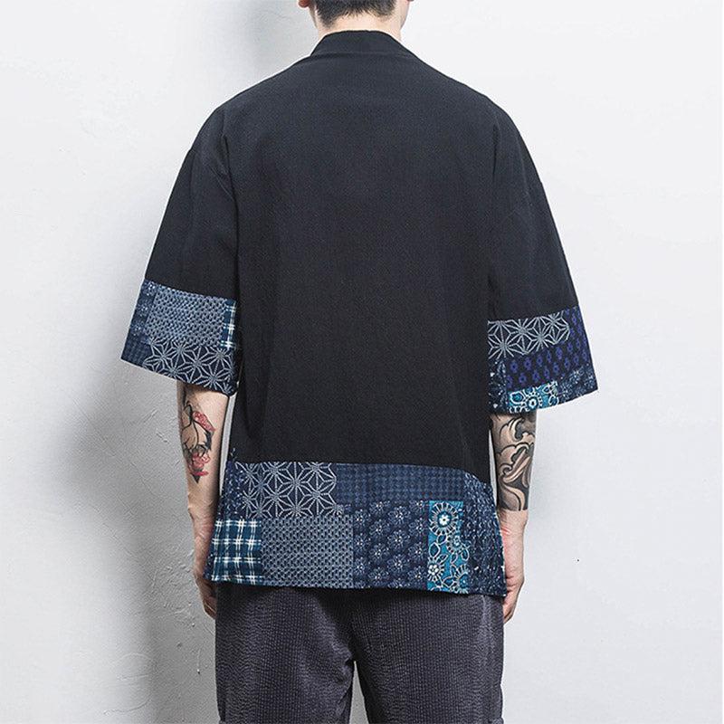 Kimono Veste Bleu Fleurs