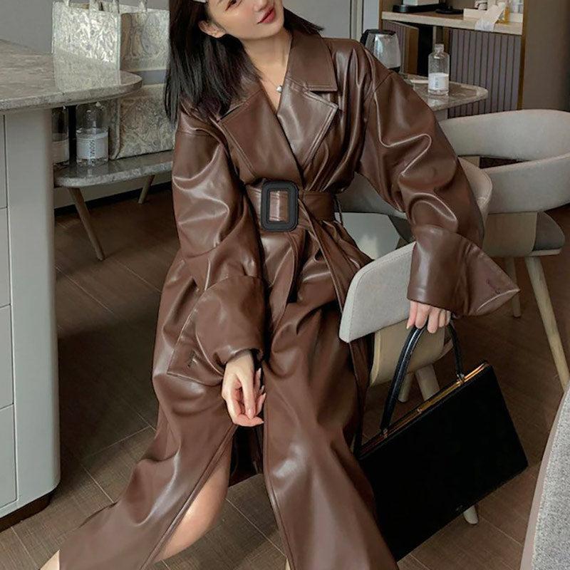 Manteau Cuir Marron Femme