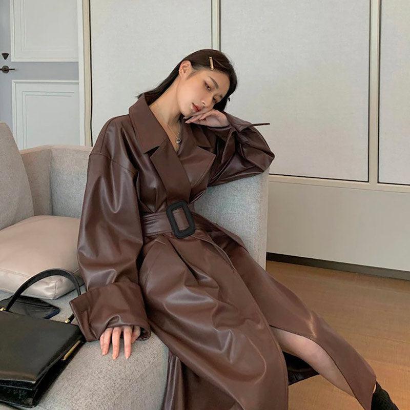 Manteau Cuir Marron Femme