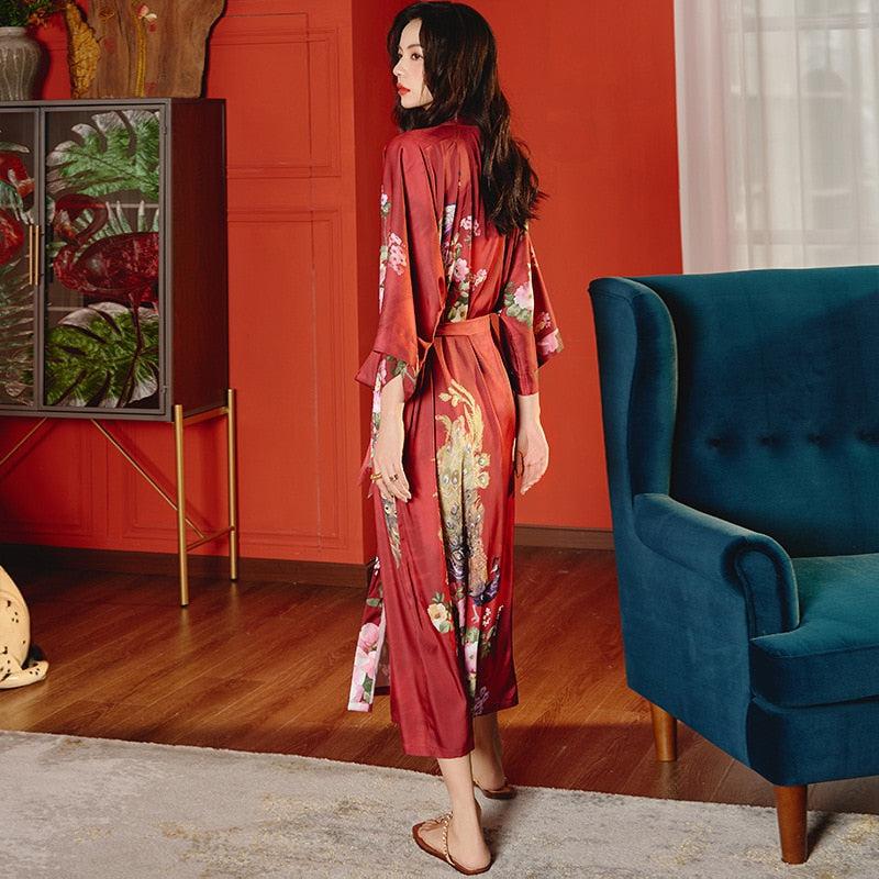 Peignoir Kimono Rouge Fleuri