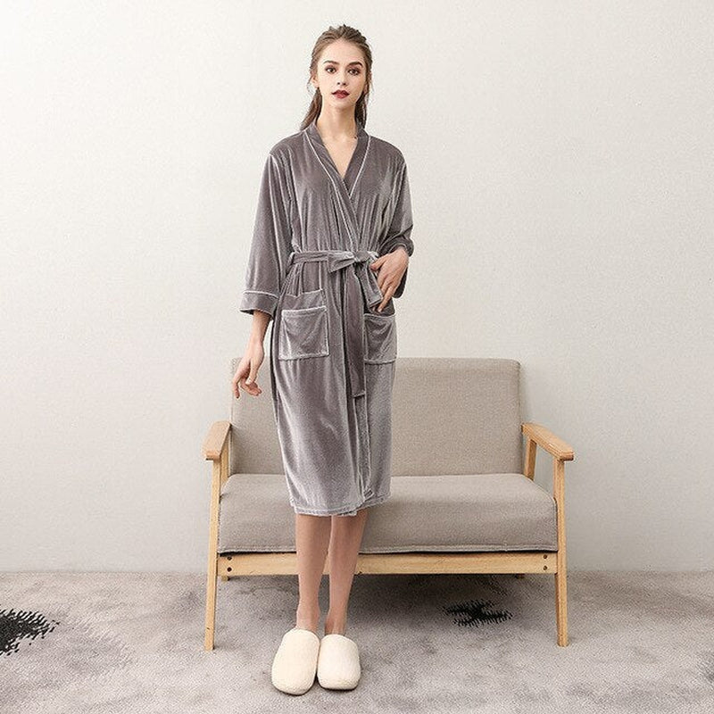Peignoir Femme Doux et Chaud Gris Clair