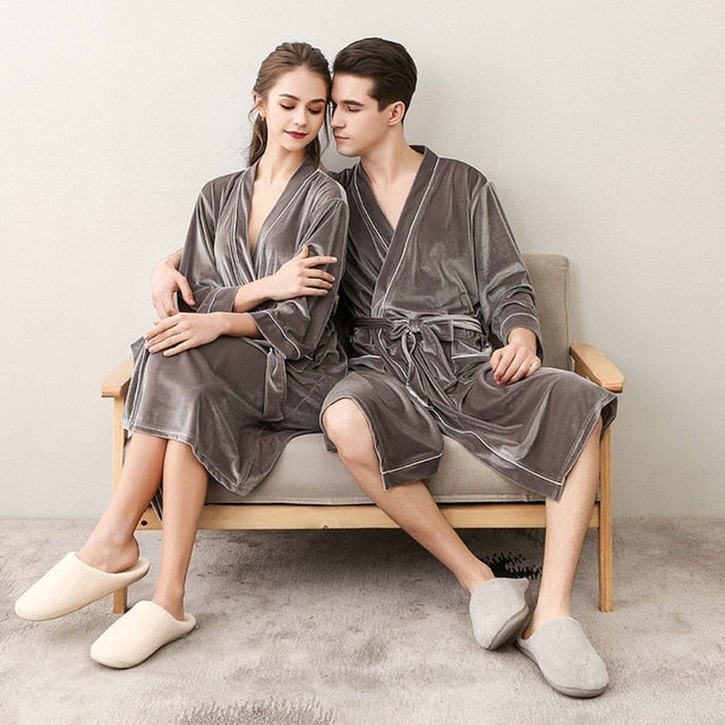 Peignoir Femme Doux et Chaud Gris Clair Design
