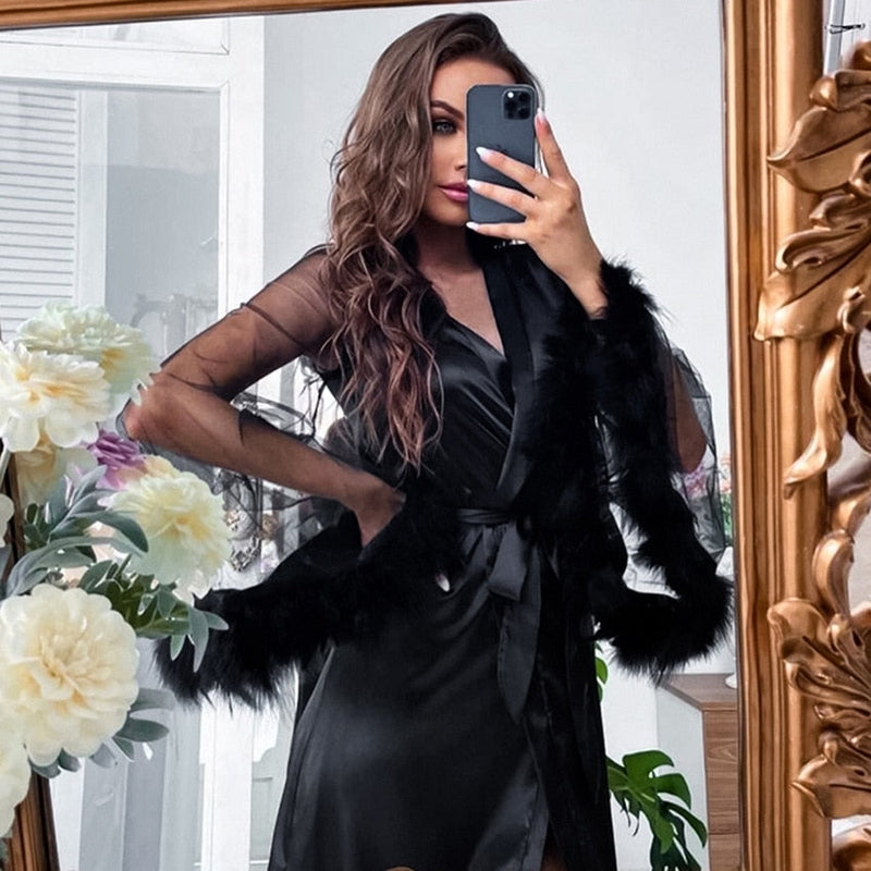 Peignoir Femme Plume Noir