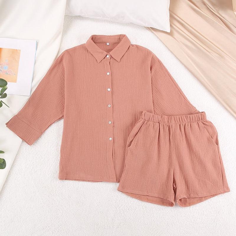 Pyjama Court Femme Coton Pêche
