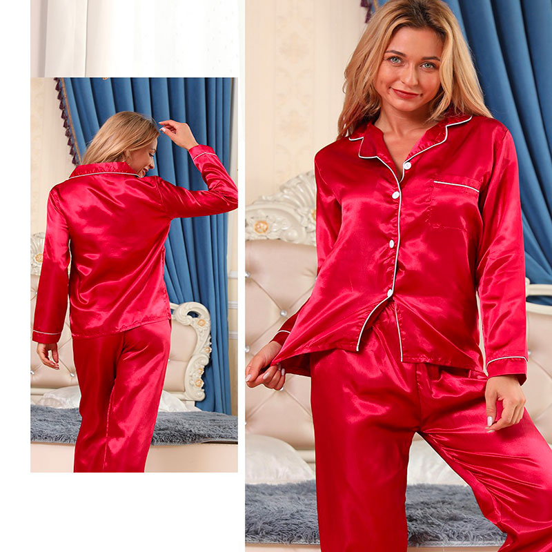 Pyjama Femme Kimono et Pantalon Satin Rouge
