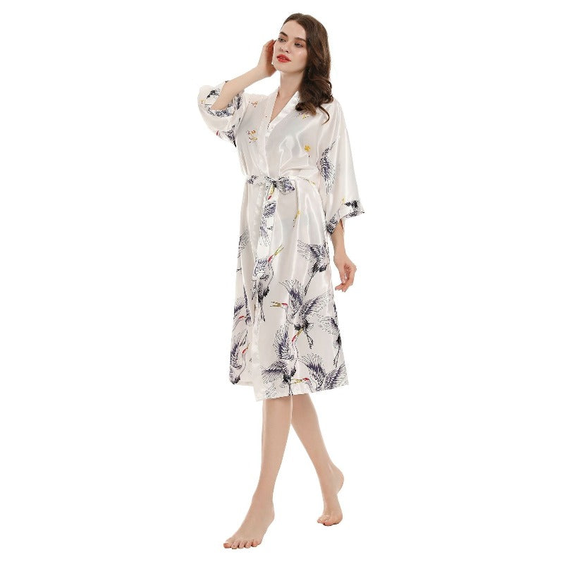 Robe Blanc Kimono Longue Femme