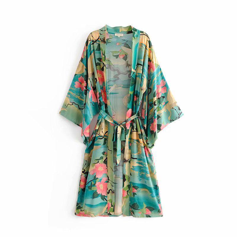 Robe kimono manche longue vert