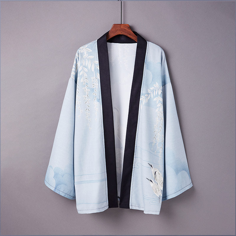 Veste Kimono Court Bleu Grue