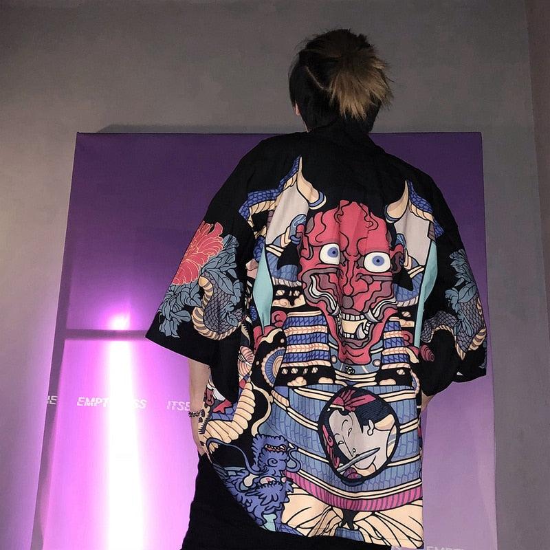 Veste Kimono Japonais Oni Rouge