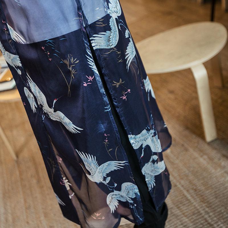 Veste Kimono Japonais Transparente Grues