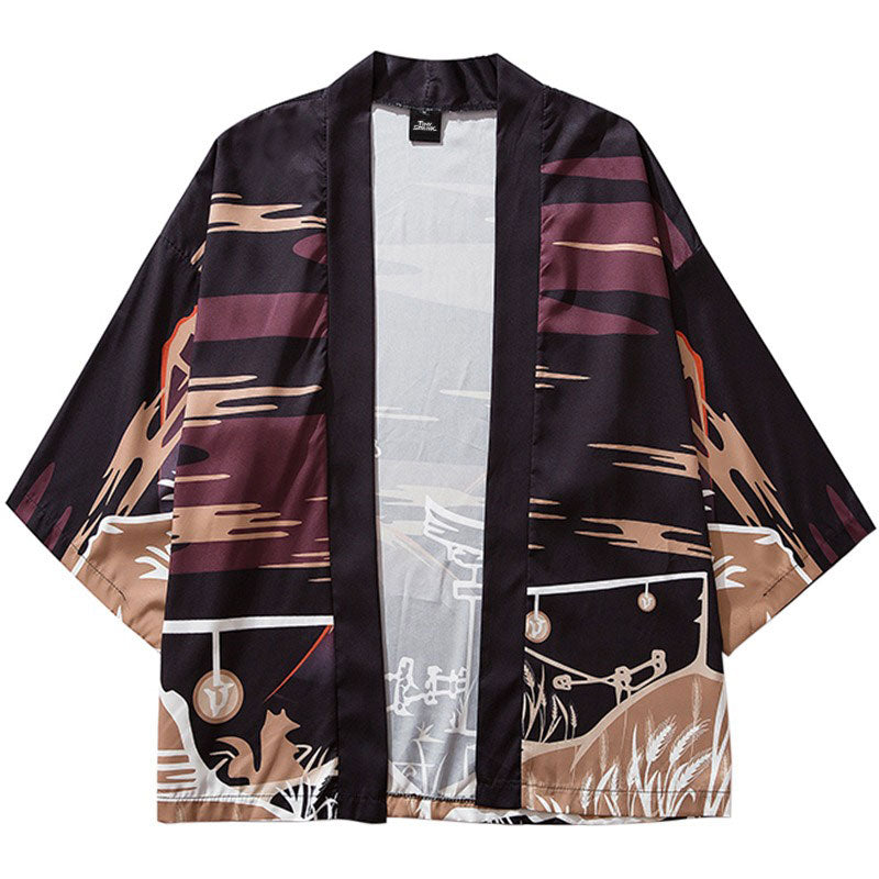 Veste Kimono Satin Temple Loup