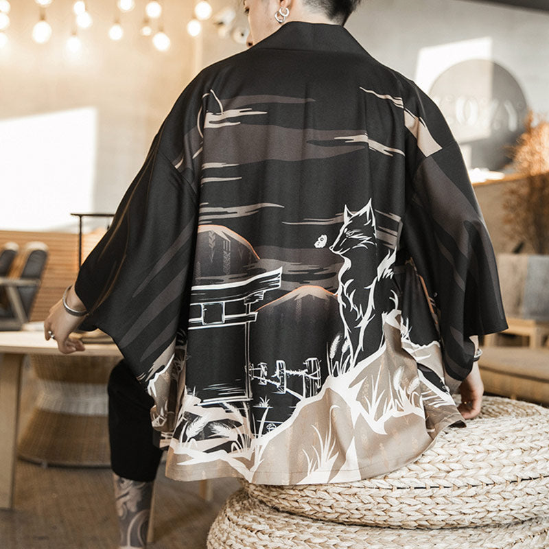 Veste Kimono Satin Temple Loup