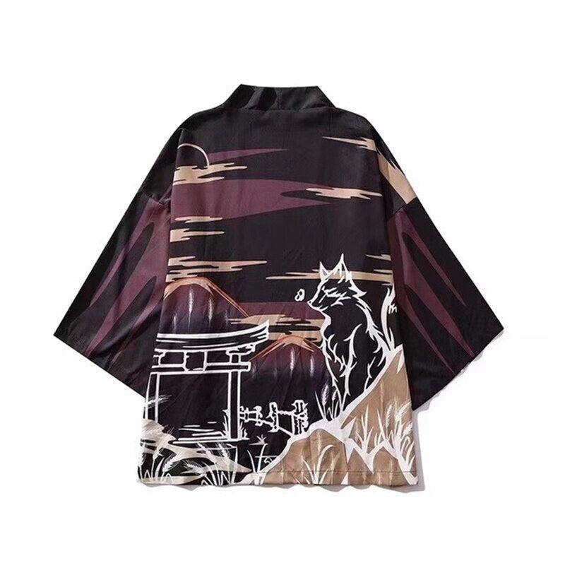 Veste Kimono Satin Temple Loup