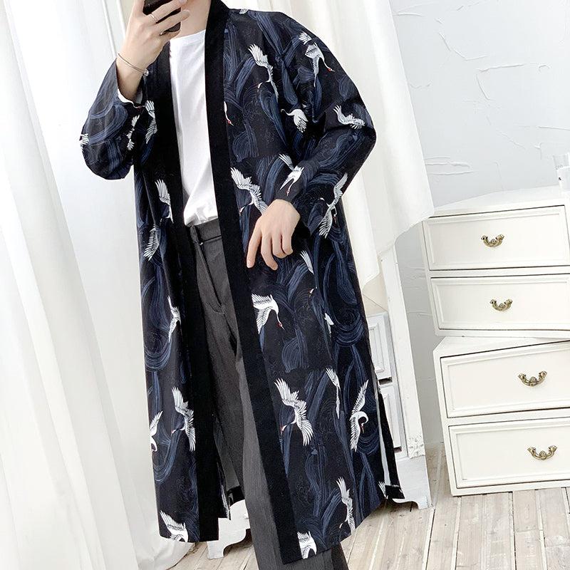 Veste Longue Kimono Grues Blanches
