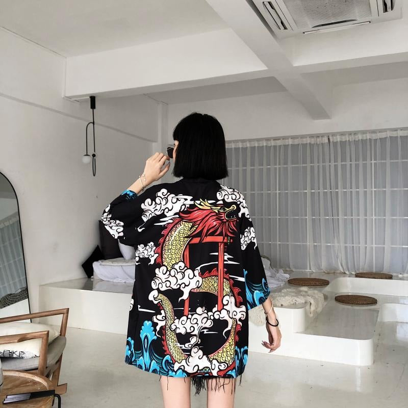 Veste Kimono Dragon Noir