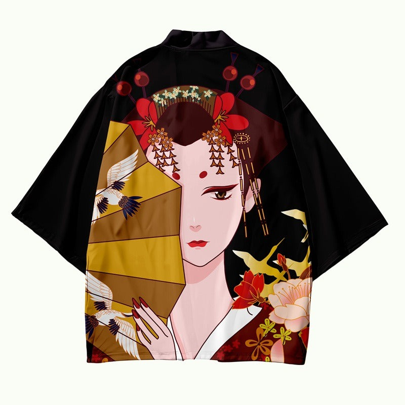 Veste Kimono Geisha Éventail Stylé