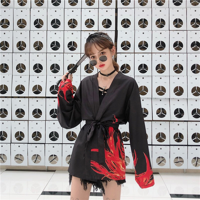 Veste Kimono Imprimé Phoenix Stylé