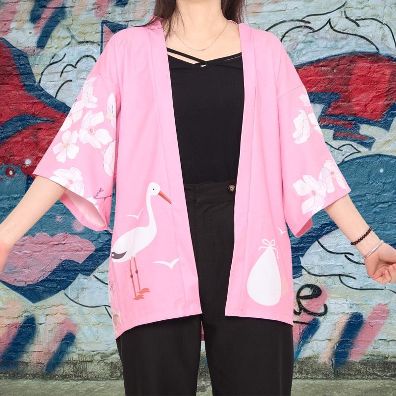 Veste Kimono Japonaise Rose Stylé