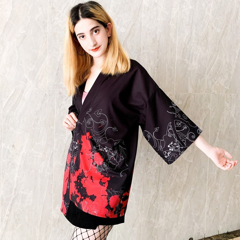 Veste Kimono Noir et Rouge Design