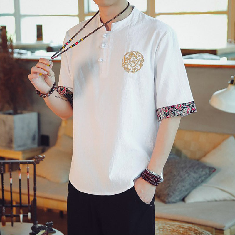 White Linen Japanese Kimono Shirt