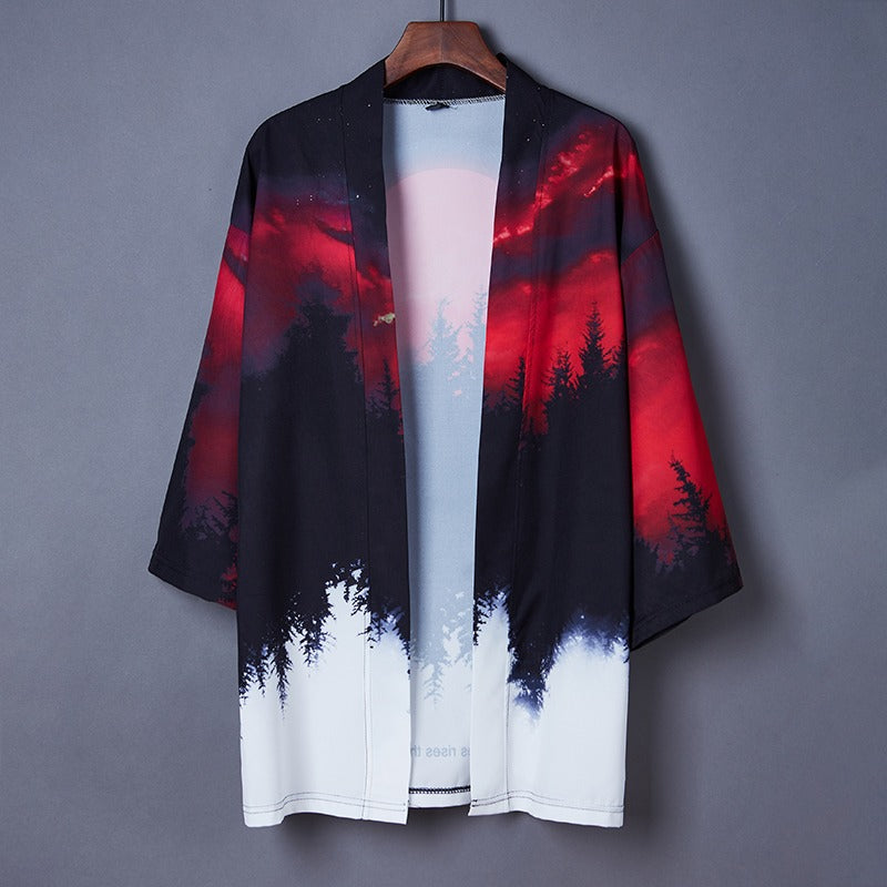 Veste Kimono Court Lune Rouge