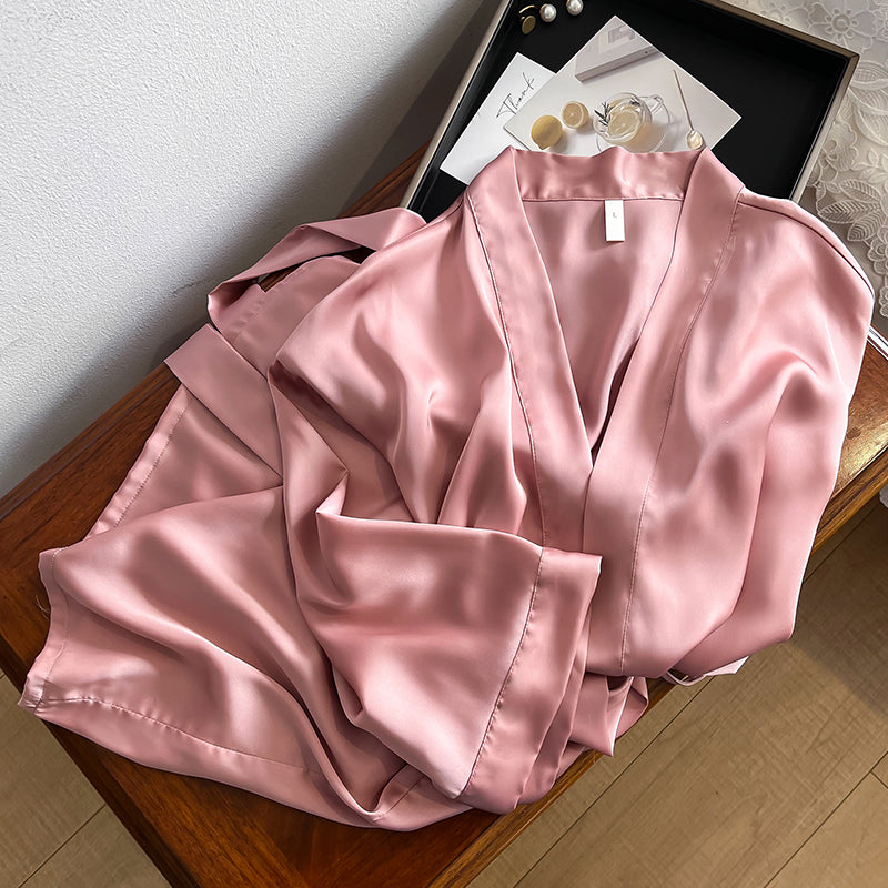 Peignoir Kimono en Soie Rose Raffiné