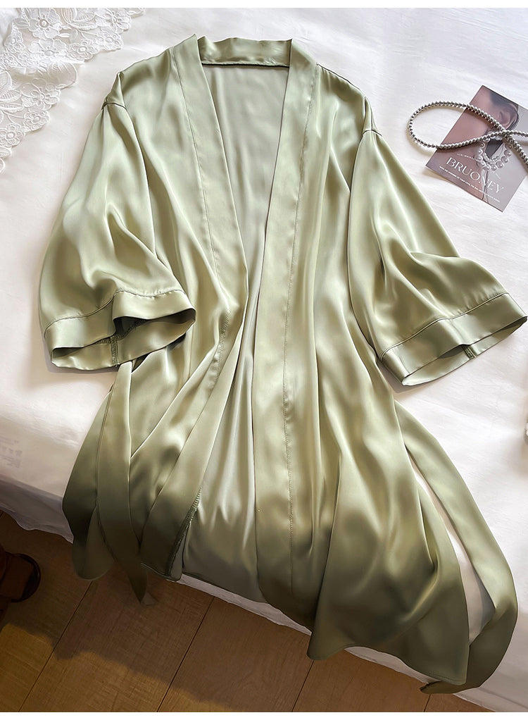 Peignoir Kimono en Soie Vert