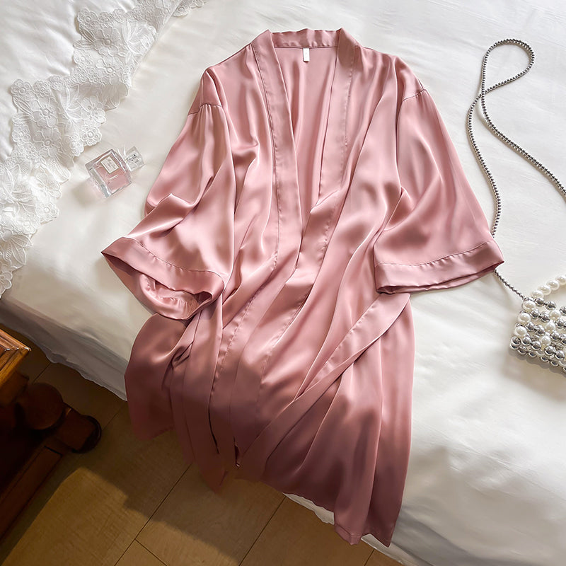 Peignoir Kimono en Soie Rose