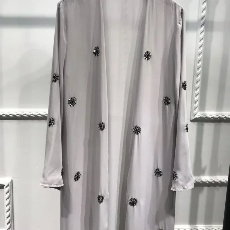 Abaya Kimono Grise Légère petite fleur