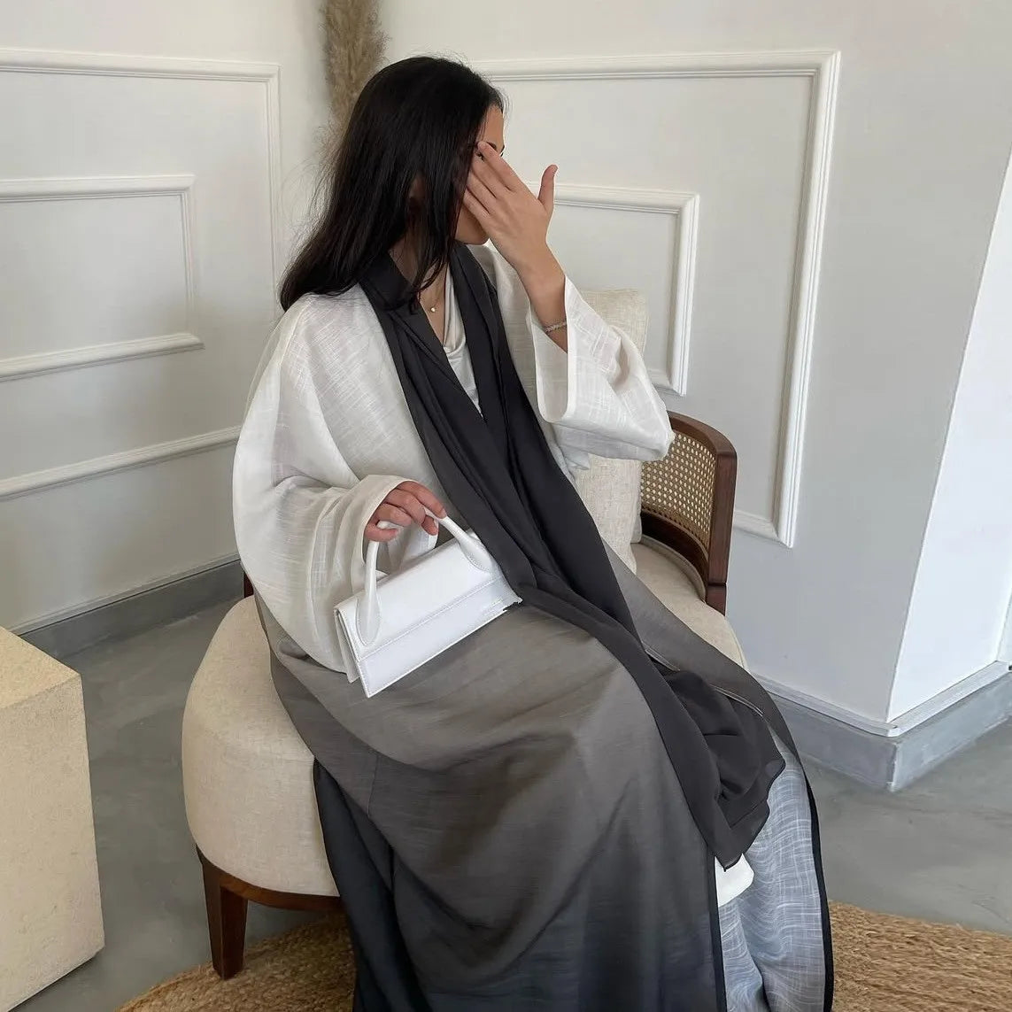 Abaya Kimono Noire et Blanche longue